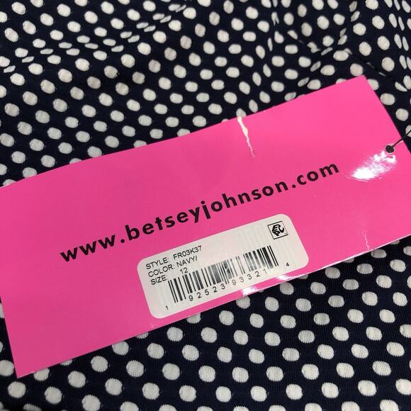 Betsey Johnson Women’s T-length Polka Dot Ruched Faux Wrap Dress Zipper Sz 12 - Picture 2 of 10